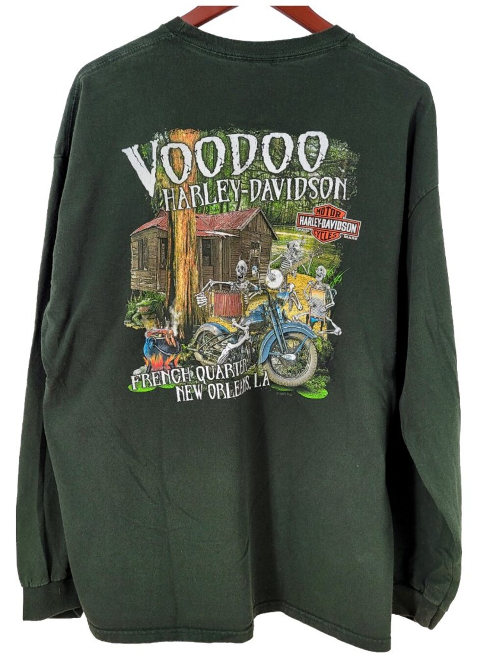 Harley-Davidson Voodoo New Orleans LA Long Sleeve Shirt 2XL Green Skeleton Swamp